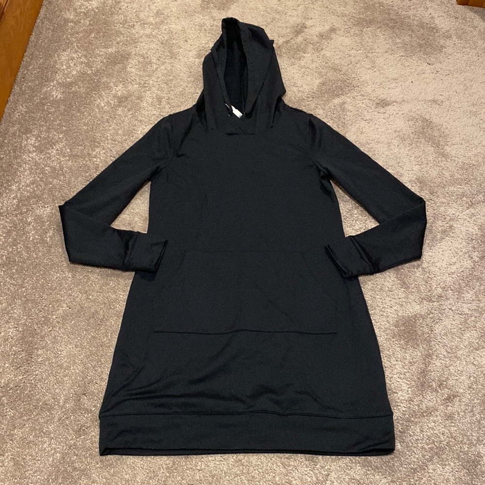 Fabletics Black Longline Hoodie Tunic Athletic Pullover Stretch SIZE S